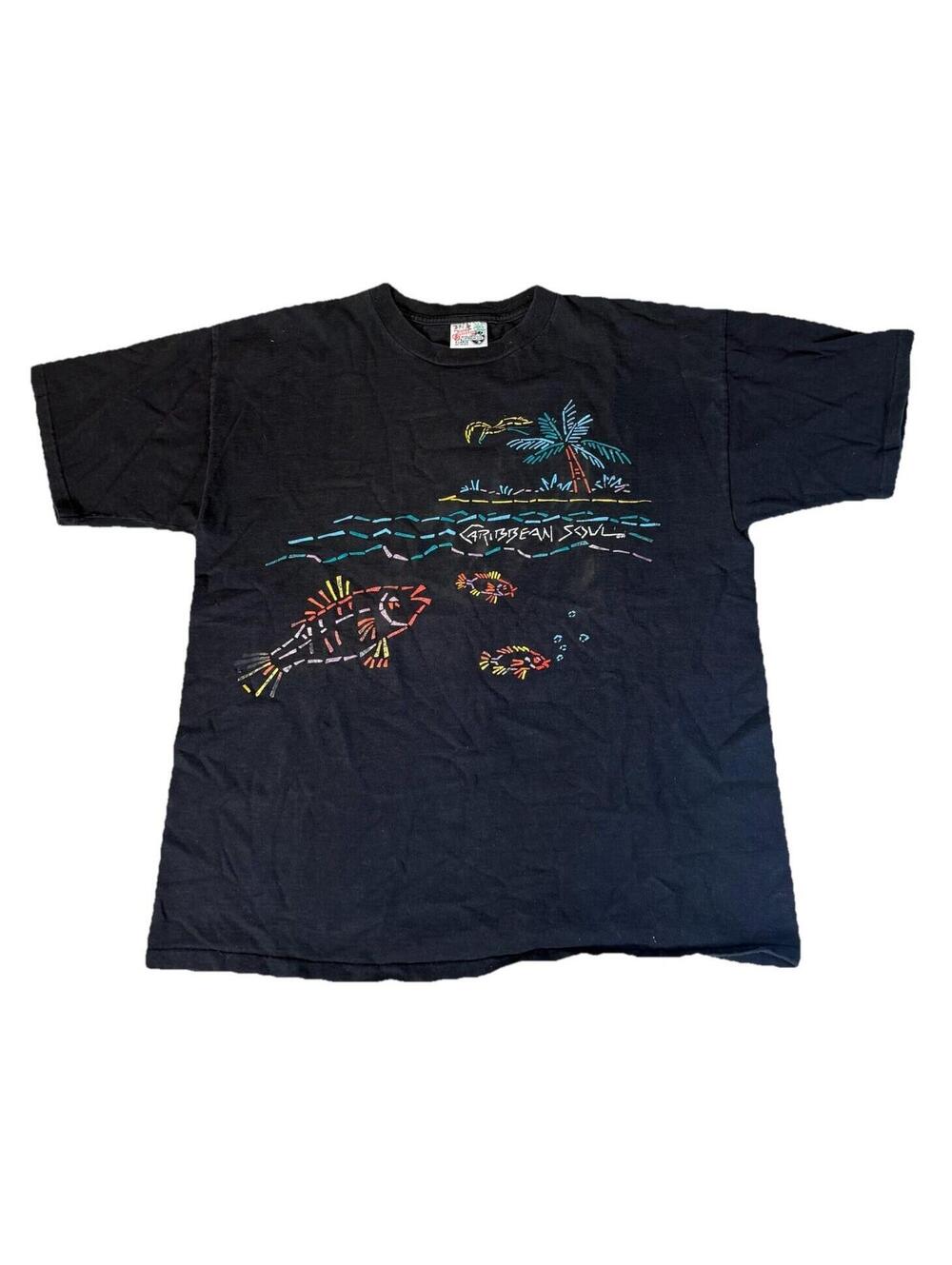 Vintage Jimmy Buffet Caribbean Soul T Shirt Black Men’s XL Island Beach Fish